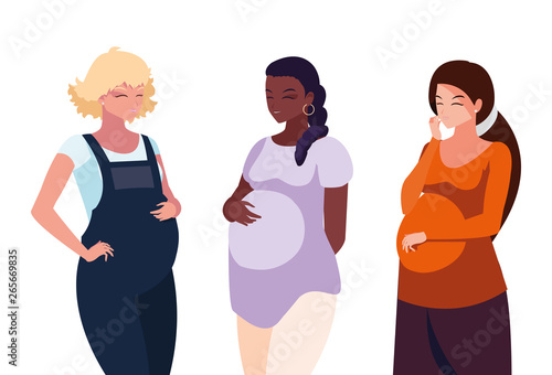 interracial group of pregnancy women characters