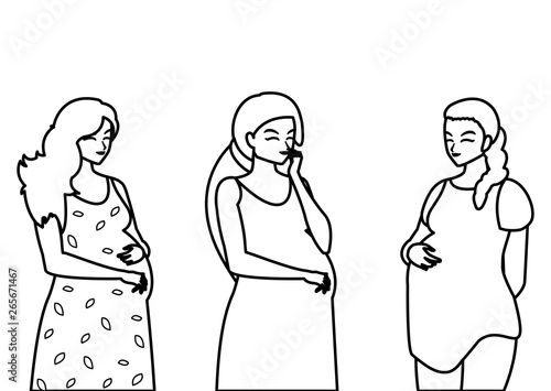 group of beautiful pregnancy women characters