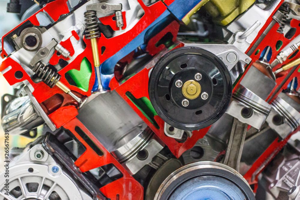 Fototapeta premium The internal combustion system of a sports car engine.