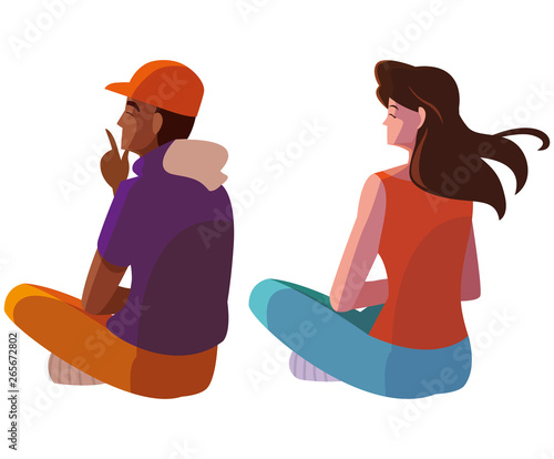interracial couple seated back characters