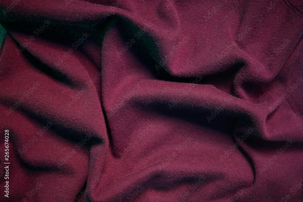 Fototapeta premium Background texture pattern wrinkled marsala fabric. soft textile ornament
