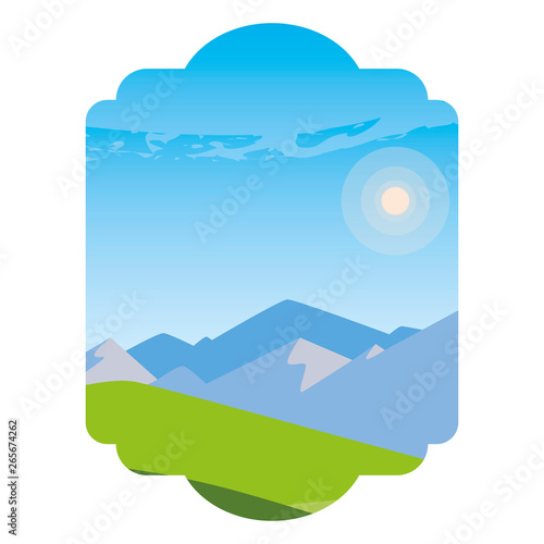 field camp and mountains landscape scene
