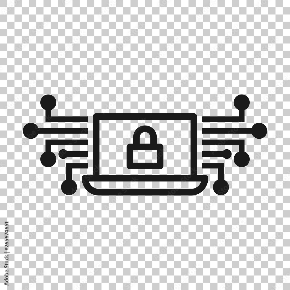 Cyber security icon in transparent style. Padlock locked vector illustration on isolated background. Laptop business concept. Cyber security icon in transparent style. Padlock locked vector illustration on isolated background. Laptop business concept.