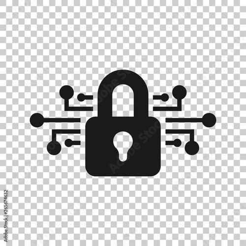 Cyber security icon in transparent style. Padlock locked vector illustration on isolated background. Closed password business concept.