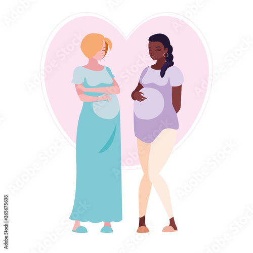 interracial couple of pregnancy women in heart