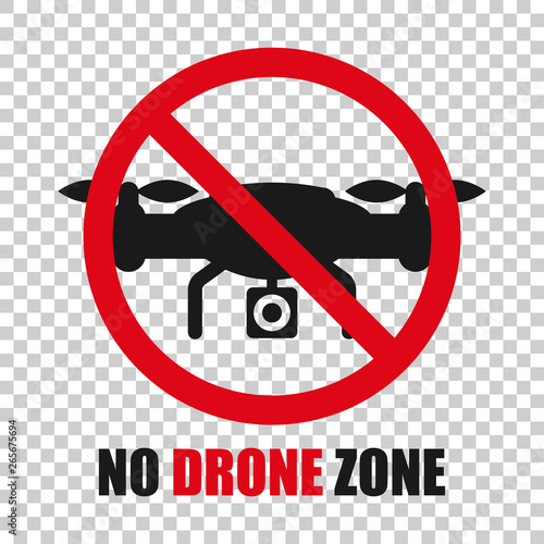 No drone zone sign icon in transparent style. Quadrocopter ban vector illustration on isolated background. Helicopter forbidden flight business concept.