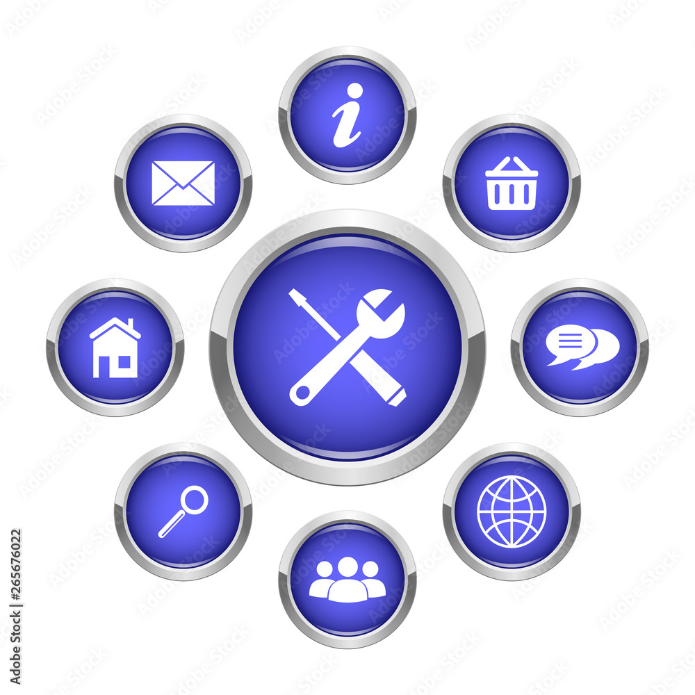 Customers support icon. Set of round blue buttons. Customers support icon. Set of round blue buttons.