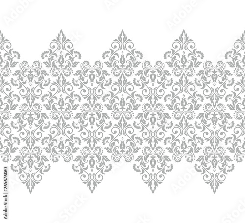 Wallpaper in the style of Baroque. Modern vector background. White and grey floral ornament. Graphic pattern for fabric, wallpaper, packaging. Ornate Damask flower ornament