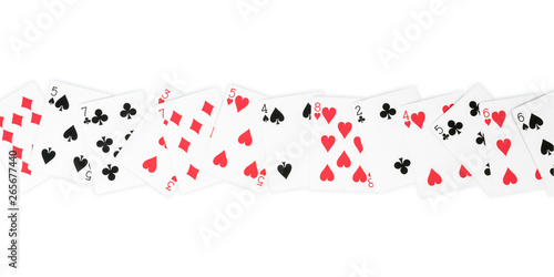 Palying cards row isolated with clipping path