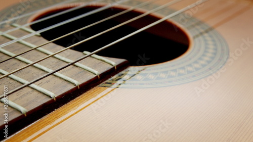 Close up of a guitar body with copy space
