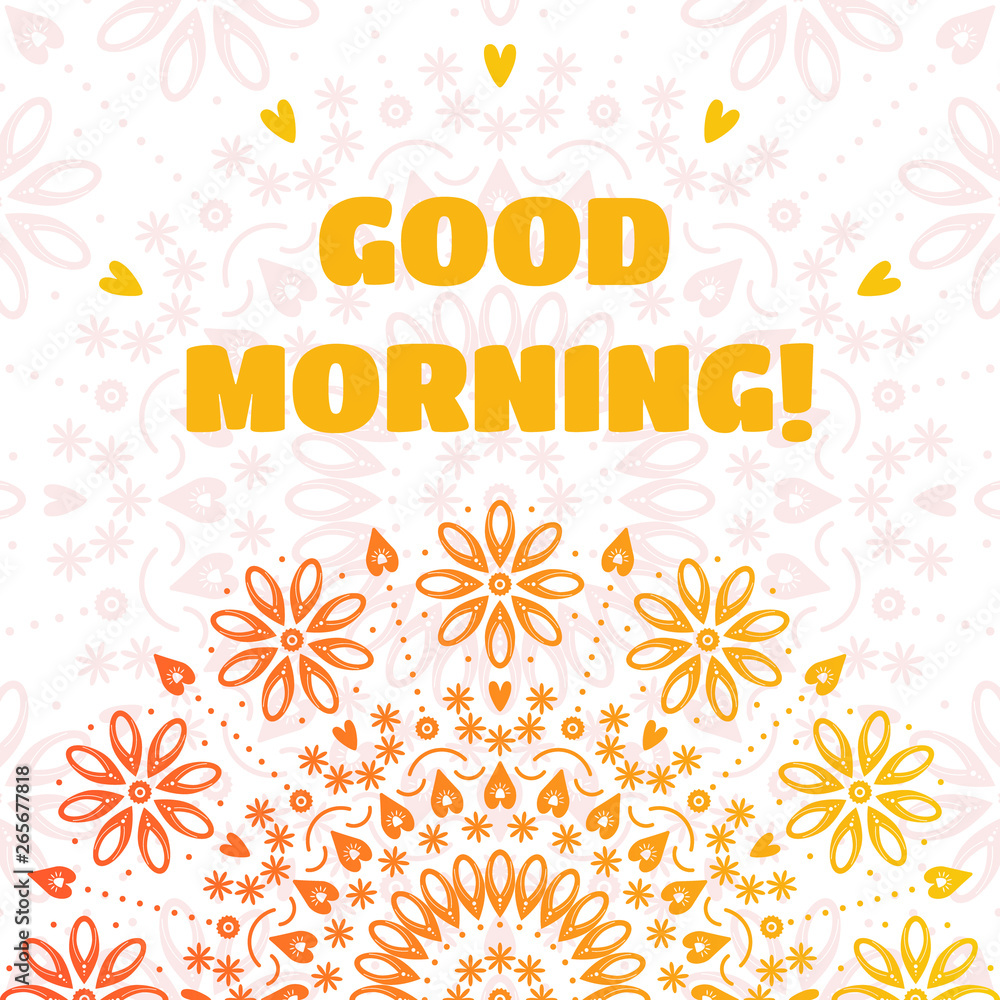 Good morning wish banner template. Folk and boho style print and textile