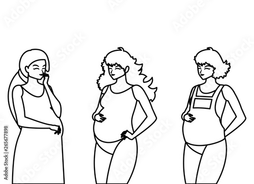 group of beautiful pregnancy women characters