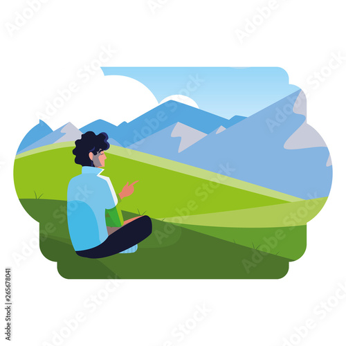 man contemplating the horizon in the field scene
