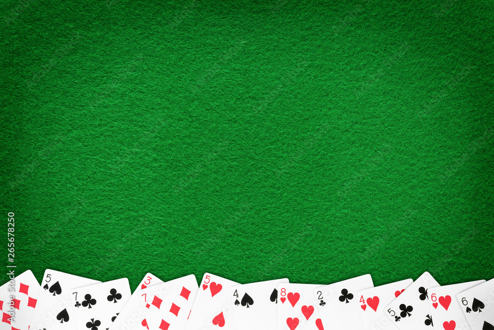 Green casino felt table with cards row template