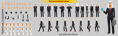 Arab Businessman Character Model sheet with Walk cycle Animation Sequence 