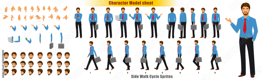 Businessman Character Model sheet with Walk cycle Animation Sequence Businessman Character Model sheet with Walk cycle Animation Sequence