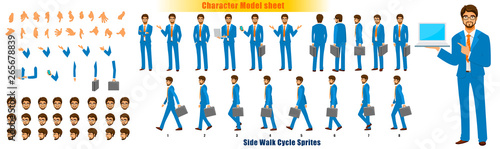 Businessman Character Model sheet with Walk cycle Animation Sequence 
