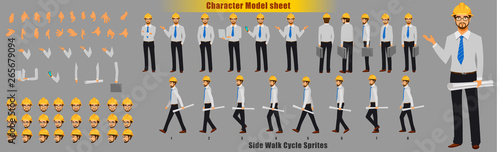 Engineer Character Model sheet with Walk cycle Animation Sequence 