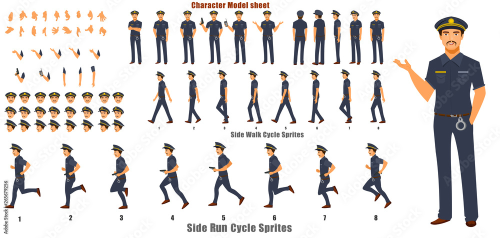 Police Character Model sheet with Walk cycle Animation Sequence Stock  Vector | Adobe Stock