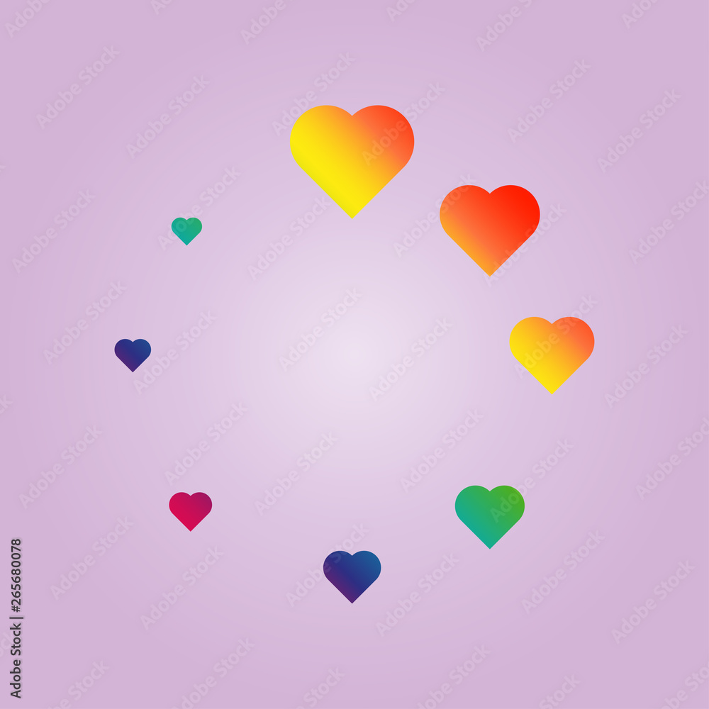 Iridescent hearts in a circle