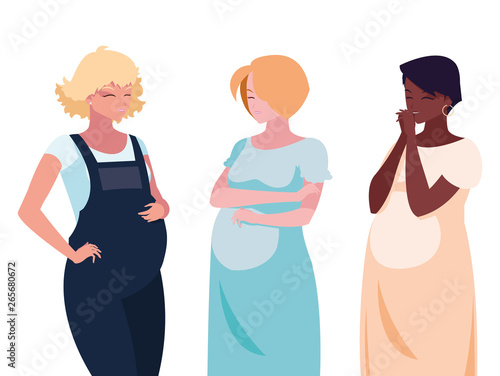 interracial group of pregnancy women characters