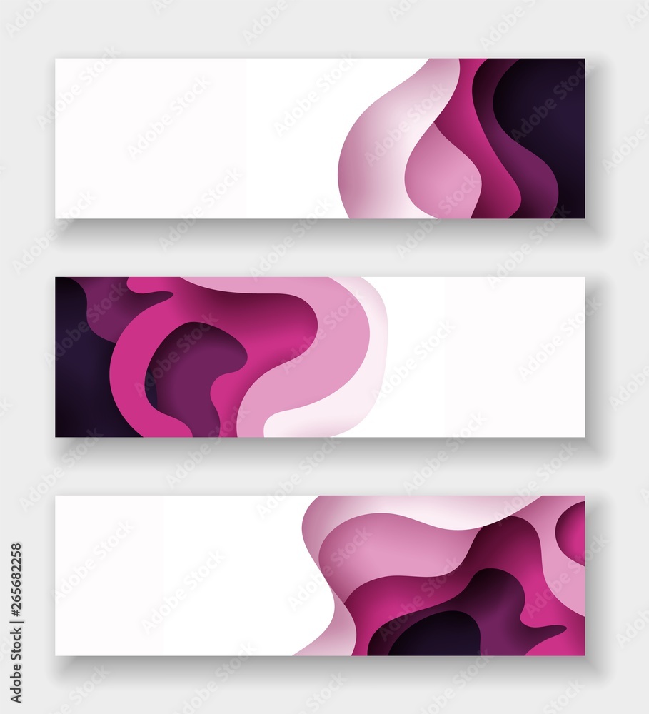 horizontal abstract color 3d paper art illustration set. Contrast ...