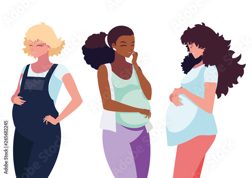 interracial group of pregnancy women in heart