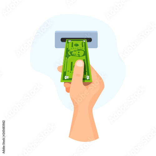 Wallpaper Mural Hand  insert in terminal money 5 dollars, banknote vector business illustration Torontodigital.ca