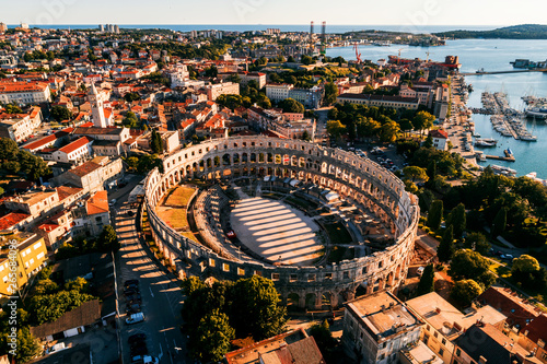 Obraz na płótnie Pula Arena at sunset - HDR aerial view taken by a professional drone