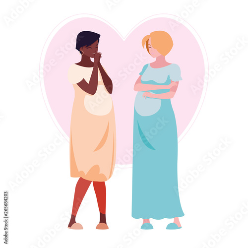 interracial couple of pregnancy women in heart