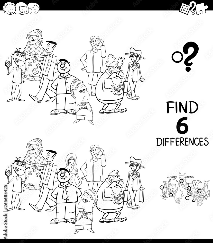 differences color book with people characters
