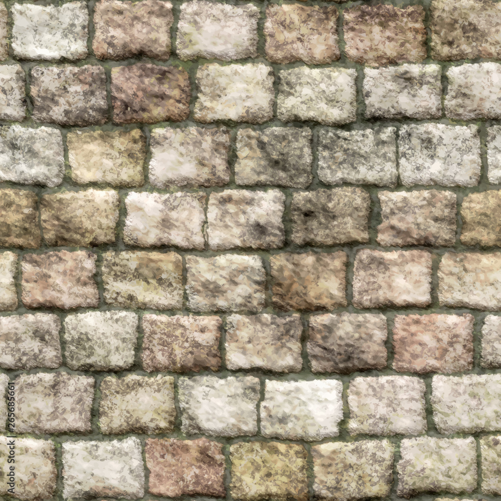 Old stone  brick wall with moss seamless background - Vector