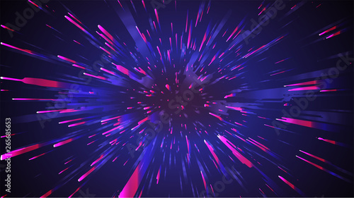 Space speed abstract background. Motion light starburst zoom vector.