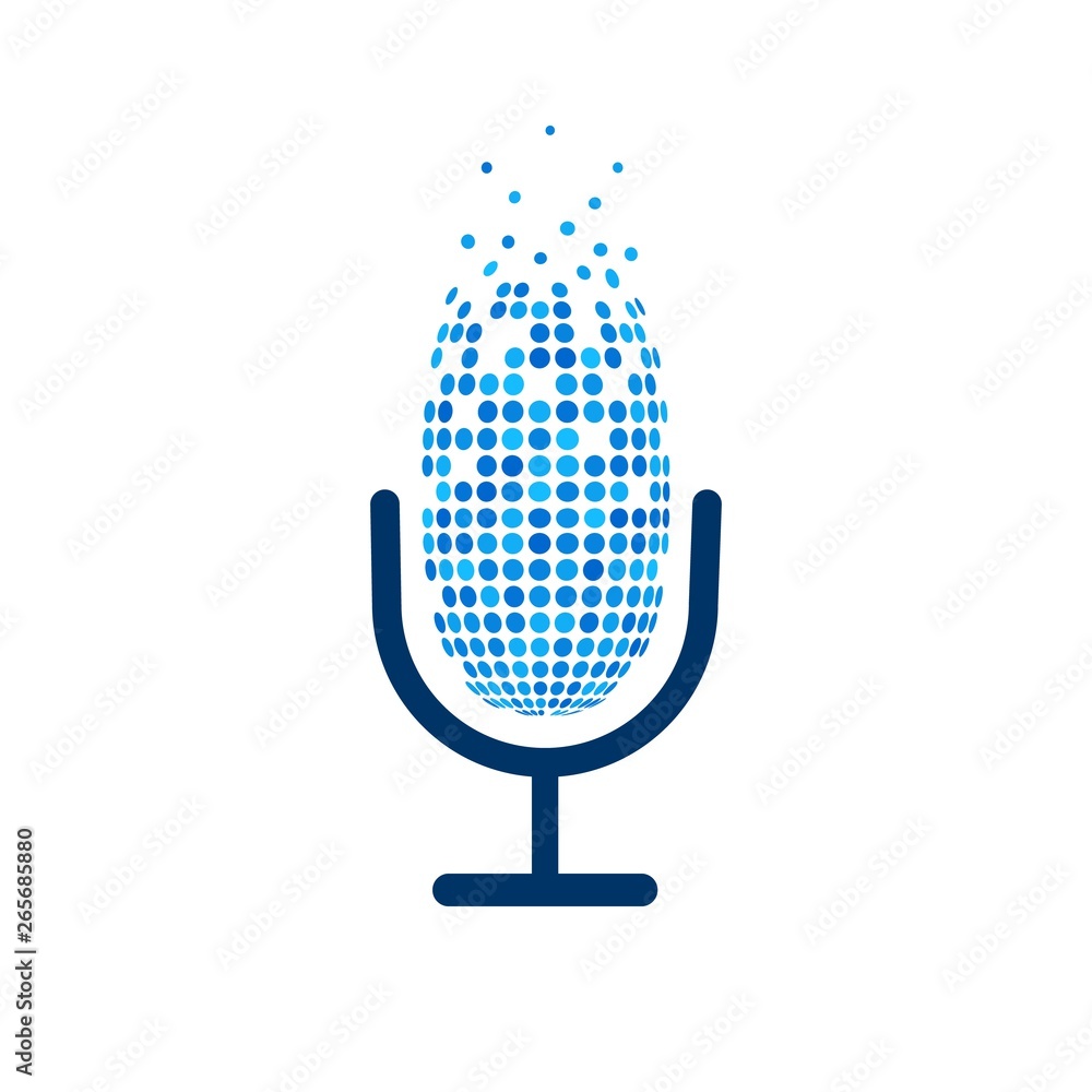 Retro microphone logo on white background. Isolated mic with pixel art. Vector illustration Retro microphone logo on white background. Isolated mic with pixel art. Vector illustration