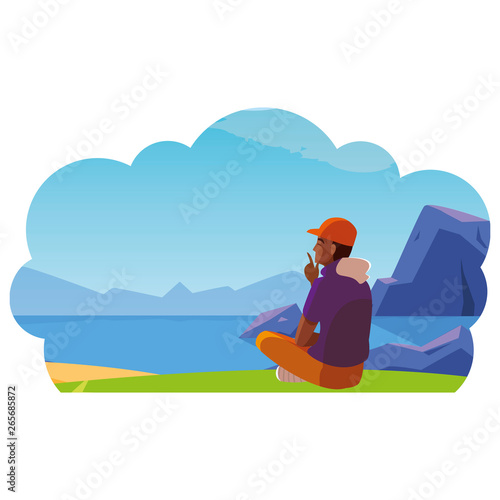 afro man contemplating the horizon in the field scene