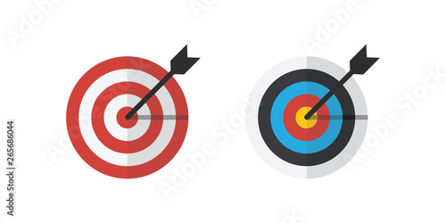 Arrow hitting target. Flat design vector illustration.