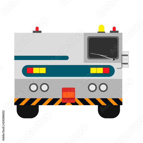 Airport tow truck vector flat front view. Evacuation transportation airplane service rescue