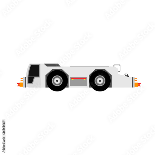 Airport tow truck vector flat side view. Evacuation transportation airplane service rescue