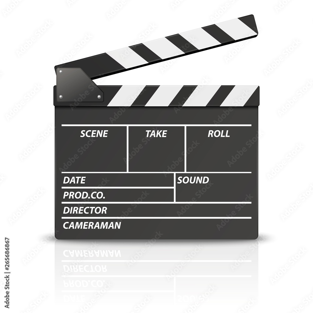 Vector 3d Realistic Blank Opened Movie Film Clap Board Icon Closeup Isolated on White Background. Design Template of Clapperboard, Slapstick, Filmmaking Device. Front View