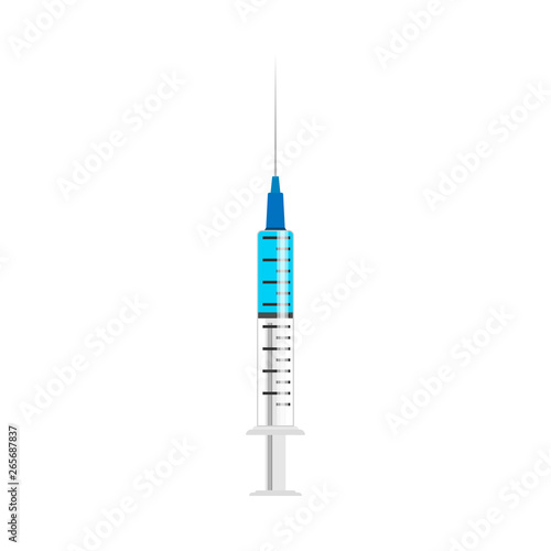 Medical syringe tool instrument illness sign. Injection vaccine vector flat icon immunization