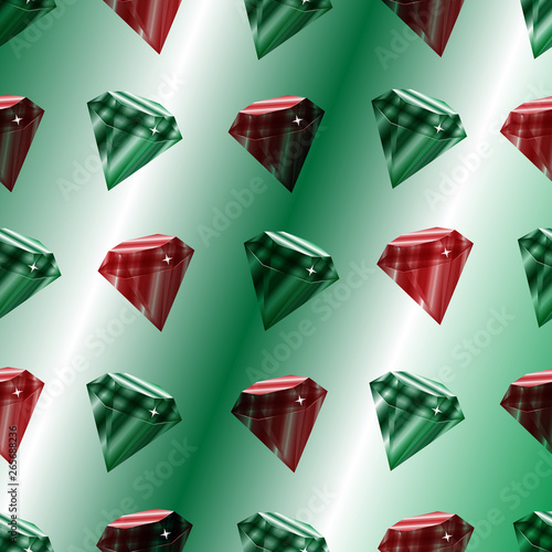 Vector seamless pattern with luxury emeralds and rubins.
