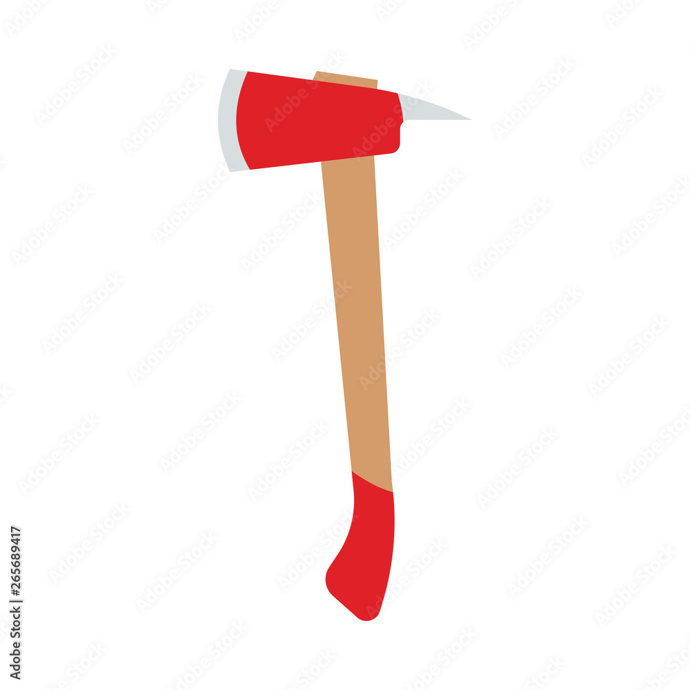 Fire red axe tool isolated white vector icon firefighter. Wooden flame element silhouette.