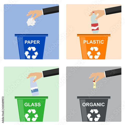 Hand throws out trash. Separate garbage disposal. Hand throws garbage