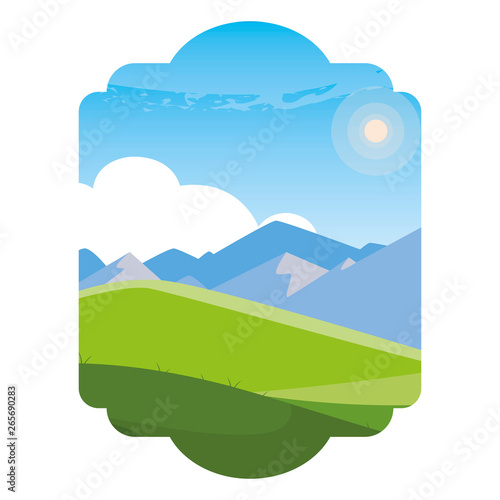 field camp and mountains landscape scene