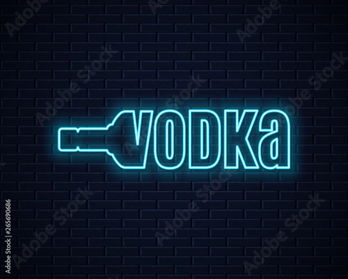 Vodka bottle neon sign. Lettering sign of vodka