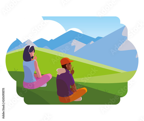 interracial couple contemplating the horizon in the field