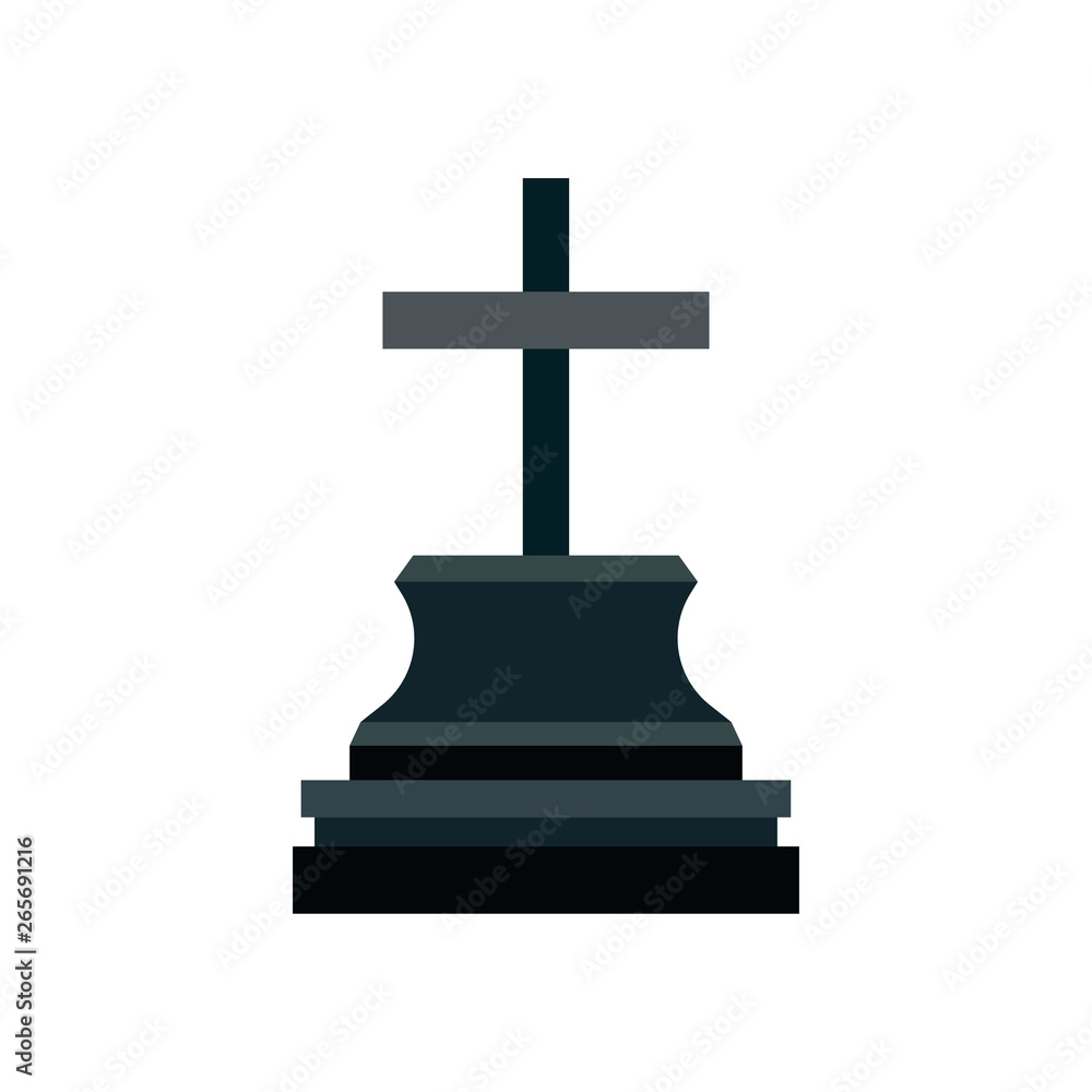 Grave design black memorial monument halloween holiday vector icon. Cemetery tombstone pictogram mystery rip