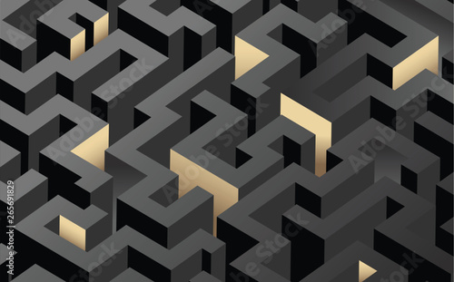 Black, white and golden color maze, labyrinth. Vector illustration