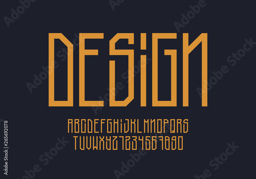 Tall geometric font design. Aplhabet and numbers. Eps10 vector.