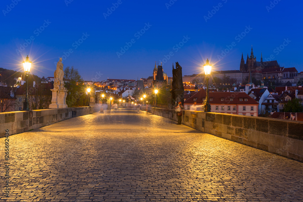 Charles bridge in Prague at dawn, Czech Republic